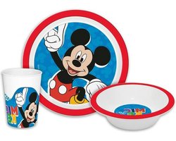 Disney Mickey Mouse - kinder ontbijt set - 3-delig - rood/blauw - kunststof