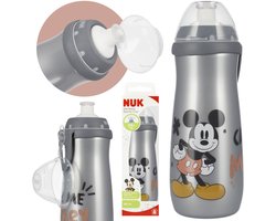 DISNEY Mickey Mouse Waterfles met siliconen drinktuit, grijze fles met clip 450 ml