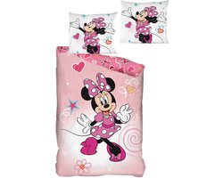 Disney Minnie Mouse Dekbedovertrek, Pink Beauty - Eenpersoons - 140 x 200 + 65 x 65 cm - Katoen Flanel