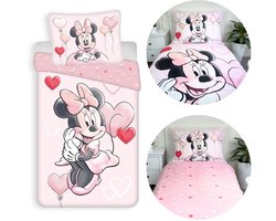 DISNEY Minnie Mouse Roze, DUBBELZIJDIG, katoenen kinderbeddengoed met ritssluiting, 100% KATOEN 140x200+70x90cm OEKO-TEX