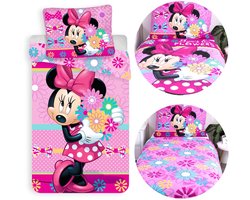 DISNEY Minnie Mouse Roze, DUBBELZIJDIG, kinderbeddengoed, met bloemenprint, met rits, 100% KATOEN 140x200+50x70cm OEKO-TEX