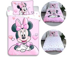 DISNEY Minnie Mouse Roze-witte, DUBBELZIJDIGE, kinderbeddengoed met rits, 100% KATOEN 100x135+40x60cm OEKO-TEX