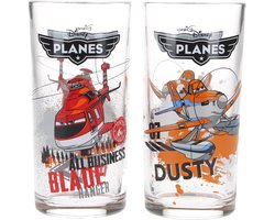 Disney Pixar Planes Drinkglazen set van twee glazen Blade en Dusty 250 ML – 13x6cm | Kinderbekers | Glas om uit te Drinken