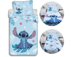 DISNEY Stitch Blauw katoenen kinderbeddengoed, voor meisjes, ritssluiting, 100% katoen, 140x200cm OEKO-TEX