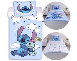 DISNEY Stitch Blauw-wit, dubbelzijdig, katoenen kinderbeddengoed met ritssluiting, 100% katoen 100x135cm+40x60cm OEKO-TEX