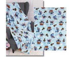 DISNEY Stitch Blauwe Deken/Plaid, Kerstdeken 120x150 cm OEKO-TEX