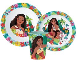 Disney Vaiana Lagoon servies, micro plastic set, met glas 260 ml, Vaiana servies, Ontbijtset vaiana, Vaiana,