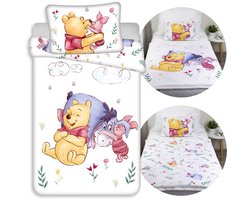 DISNEY Winnie de Poeh Wit, DUBBELZIJDIG, katoenen kinderbeddengoed met rits, 100% KATOEN 100x135cm+40x60cm OEKO-TEX