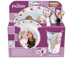 Disney's Frozen Kinderservies - 5-delig - Herbruikbaar - Inclusief bord, kom, bestek en beker - Vaatwasser- en microgolfbestendig & BPA-vrij - Wit/Violet