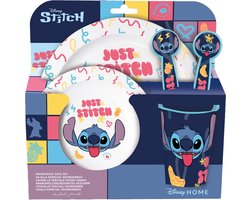 Disney's Stitch Kinderservies - 5-delig - Herbruikbaar - Inclusief bord, kom, bestek en beker - Vaatwasser- en microgolfbestendig & BPA-vrij - Wit/Blauw
