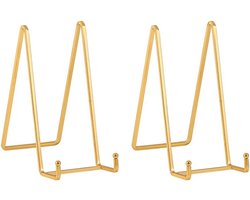 Display - 2 stuks - Bordenstandaard - Borden en Boeken - Metaal - Standaard - Houder - Steun - Rek - Sierborden - Kookboek - Borden display - Voor sierborden - 6 inch - Goud