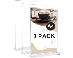 Display standaard acryl - 3-delige Set Plastic Menu Display Standaard – Staand display - Transparant Tafel Display|Papieren Rek – Perfect voor Koningsdag Versiering, Restaurant, Kantoor en Thuisgebruik – Universeel model A4