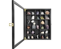 Displaybox voor Rotsen en Kristallen - Verstelbare Planken - 1 stuk - Hout en Glas - 13,5"