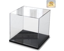 Displaykast voor Lego Verzameling met Verlichting, Transparante Cube en Houten Basis, 20x20x20cm, Perfect voor Collectors en Bescherming van Bouwsets