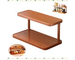Displayrek voor op het aanrecht - Dubbellaagse bureau-organizer - plank - bekerhouder voor op het bureau - opbergrek voor op de eettafel - 30x14x14.5cm - bruin - geschikt voor kantoren, studentenkamers, keukens en badkamers