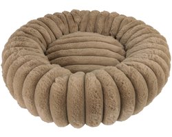 District 70 RIBBA – Luxe Ronde Kattenmand van Ribfluweel & Pluche – Bruin – 45 x 45 x 15 cm