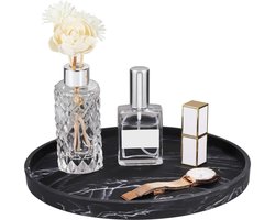 Dit grote siliconen cosmetische dienblad van 27 cm heeft een marmeren look en is geschikt voor werkbladen. Het kan worden gebruikt als houder voor zeepdispensers en toiletten. Het is compact en elegant met een zwart imitatiemarmerpatroon.