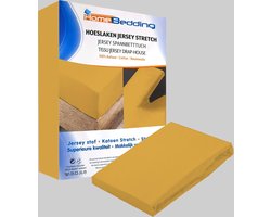 Dit Premium Zachte Hoeslaken- Jersey -Stretch -100% Katoen-Lits-Jumeaux- 200x200+40cm- okerGeel - Voor Boxspring-Waterbed