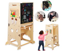 Di&To - 4-in-1 leertoren - Learning Tower - Kindertrapje Keukenhulp - Leer Toren Opvouwbaar - Montessori Leertoren - Inclusief klok, rekenhulp, veters strikken, kleurensortering