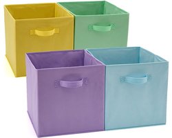 DiverseGoods opbergmanden bakken, opvouwbare kubus opbergdozen voor baby kinderen, speelgoed organisator , Gemengde kleuren, Set van 4 (33 x 37 x 33 cm)