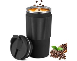 DiverseGoods Roestvrijstalen Thermosbeker - 450 ml Reismok met Dubbelwandige Isolatie, Geschikt voor Warme en Koude Dranken zoals Koffie, Thee, en Water, Zwart