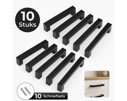 DIVERZA Handgreep Zwart RVS 140mm – handgrepen – 10 stuks – keuken handgrepen – Deurgrepen – inclusief schroeven