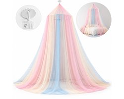 DIVERZA Klamboe – Bedhemel – Voor Kinderkamer, Babykamer & Volwassenen – Transparante Stof in Zachte Pasteltinten – Met Ophangplaat en Haak – 250 cm Hoog