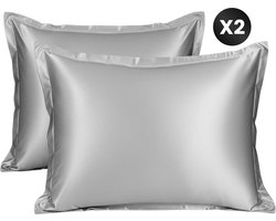 DIVERZA Satijnen Kussenslopen - Set van 2 kussenslopen - Glanzend en Zachte Satijnen Stof - 60x70cm - Zilver