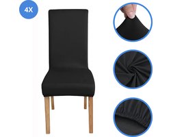 DIVERZA Stoelhoes Zwart Eetkamerstoelen 4 stuks – Met beschermende viltjes – Stretch