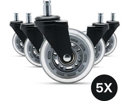 DIVERZA Transparante Bureaustoelwielen – 11mm/75mm – Set van 5 Zwenkwielen – Klikmontage – Geschikt voor harde vloeren