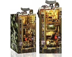DIY Book Nook Kit-Militaire stijl-Premium 3D Houten puzzel boekensteunen-Met muziek-Realistische wapens-Sensorlicht-Tandwielrotatiefunctie toevoegen-Booknook modelbouwset met led-licht-Houten modellen om te bouwen voor volwassenen