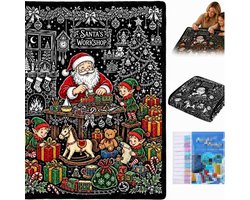 DIY-inkleurdeken-set - Kerstmis - Kerstelementen - DIY kleurdeken - Grote teken-deken - 70×100cm - Wasbaar creatief kleed – Inclusief 24 stiften - DIY-inkleurdeken voor volwassenen & kinderen – voor creatief spelen thuis
