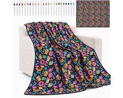 DIY Kleurdeken - 150x125cm - Zelfbeschilderde dekenset - met 24 stiften – Grote teken-deken – Wasbaar creatief kleed – Decoratieve plaid voor bank of bed - kleurdekens voor volwassenen - wasbaar kleurboekdoek - voor kinderen doe-het-zelf