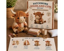 DIY Koe Patchwork Dierenset, handgemaakte naai-knutselset met voorgesneden stof en vulling, pluche dier doe-het-zelf set voor schattig ornament, plankdecoratie, quilten, naaien, knutselprojecten
