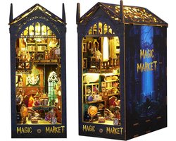 DIY Magic Book Nook Kit met sensorlicht- Magic Market- houten modelbouw- DIY miniatuur poppen huis- Houten Miniatuurhuis met LED Verlichting & muziek doos - doe-het-zelf houten poppenhuis kit -Creatieve Decoratie voor Boekenplank of Bureau