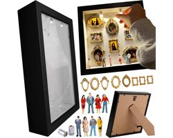 DIY Shadow Box - Hartverwarmend Cadeau - Mini Fotolijst Met LED - DIY Mini Museum Silhouette Box - Met 8 Mini Gouden Lijstjes en 8 Beeldjes - 25x25 cm - Fotolijsten - Voor Valentijn, Jubileum, Bruiloft, Verjaardag en Woondecoratie - SOLLBRY®