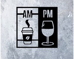 Djemzy - am koffie pm wijn- wanddecoratie woonkamer - wanddecoratie slaapkamer - keuken- wandversiering - muurversiering - wandpaneel - wall art - hout - zwart - eten en drinken - MDF 6 mm
