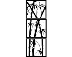 Djemzy - bamboe - 3-delig- wanddecoratie woonkamer - wanddecoratie slaapkamer - wandversiering - muurversiering - wandpaneel - wall art - hout - zwart - planten - wanddecoratie 3-luik - MDF 6 mm