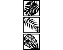Djemzy - bladeren - 3-delig- wanddecoratie woonkamer - wanddecoratie slaapkamer - wandversiering - muurversiering - wandpaneel - wall art - hout - zwart - planten - wanddecoratie drieluik - MDF 6 mm