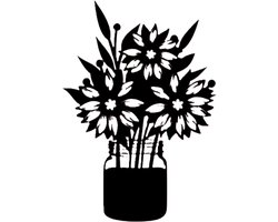 Djemzy - bloemen in glazen pot- wanddecoratie woonkamer - wanddecoratie slaapkamer - wandversiering - muurversiering - wandpaneel - wall art - housewarming cadeau - hout - zwart - planten - MDF 6 mm