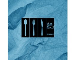 Djemzy - Coffee met bestek - 4-delig - groot - wanddecoratie woonkamer - wanddecoratie slaapkamer - keuken- wandversiering - muurversiering - wandpaneel - wall art - hout - zwart - drinken - eten - MDF 6 mm