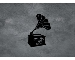 Djemzy - gamma phone - wanddecoratie woonkamer - wanddecoratie slaapkamer - wandversiering - muurversiering - wandpaneel - wall art - hout - zwart - muziek - MDF 6 mm