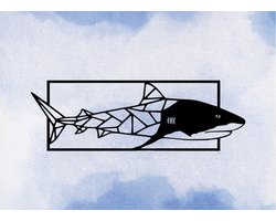 Djemzy - Haai in frame- wanddecoratie woonkamer - wanddecoratie slaapkamer - wandversiering - muurversiering - wandpaneel - wall art - hout - zwart - geometrische wanddecoratie - dieren - zeedieren - MDF 6 mm