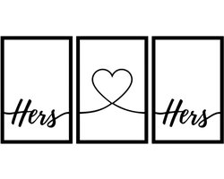 Djemzy - hers heart hers - 3-delig- wanddecoratie woonkamer - wanddecoratie slaapkamer - huwelijk cadeau mrs mrs - wandversiering - muurversiering - wandpaneel - wall art - hout - zwart - gay - lesbisch-liefde-love- wanddecoratie drieluik - MDF 6 mm