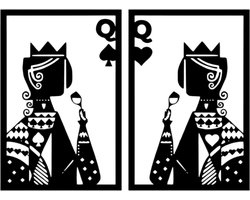 Djemzy - Kaarten Queen and Queen - 2-delig - groot -wanddecoratie woonkamer - wanddecoratie slaapkamer - wandversiering - muurversiering - wandpaneel - wall art - hout - zwart - stelletje - liefde - lesbisch - gay - huwelijk cadeau mrs mrs - MDF 6 mm