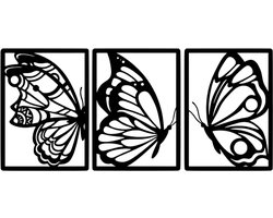 Djemzy - raamdecoratie woonkamer/slaapkamer - raamscherm drieluik - raamluik - ornament vensterbank decoratie - hout - zwart - dieren - Raampaneel vlinders in frame - 3-delig - raamdecoratie op voet - ornament op voet voor binnen - MDF 6 mm