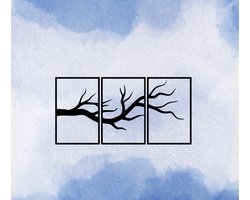 Djemzy - raamdecoratie woonkamer/slaapkamer - raamscherm drieluik - raamluik - ornament vensterbank decoratie - hout - zwart - planten - boom - Raampaneel tak in frame - 3-delig - raamdecoratie op voet - ornament op voet voor binnen - MDF 6 mm