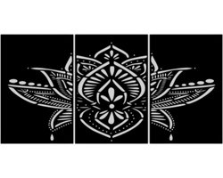 Djemzy - raamdecoratie woonkamer/slaapkamer - raamscherm drieluik - raamluik - vensterbank decoratie - hout - zwart - bloemen - Raampaneel lotus - 3-delig - raamdecoratie op voet - ornament op voet voor binnen - ornament vensterbank - MDF 6 mm