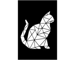 Djemzy - raamdecoratie woonkamer/slaapkamer - raamscherm - raamluik - ornament vensterbank decoratie - hout - zwart - dieren - Raampaneel geometrisch zittende kat op plaat - raamdecoratie op voet - ornament op voet voor binnen - MDF 6 mm