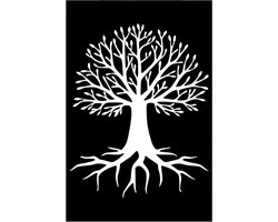 Djemzy - raamdecoratie woonkamer/slaapkamer - raamscherm - raamluik - ornament vensterbank decoratie - hout - zwart - planten - bloemen - Raampaneel levensboom met wortels - raamdecoratie op voet - ornament op voet voor binnen - MDF 6 mm